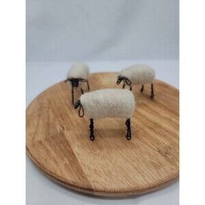 Handmade Wired Sheep With White Wool Set Of 3
